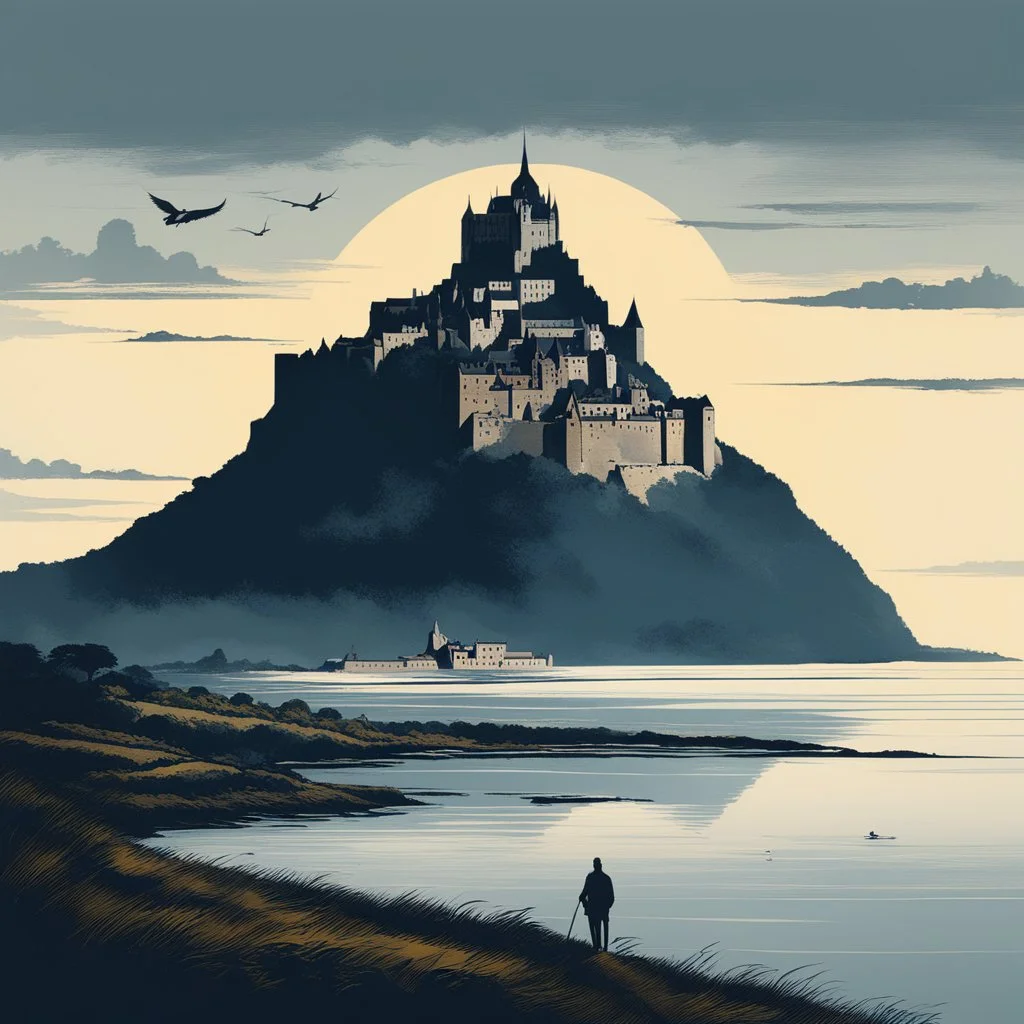 [art by Hugo Pratt] a mythical version of the Mont Saint Michel