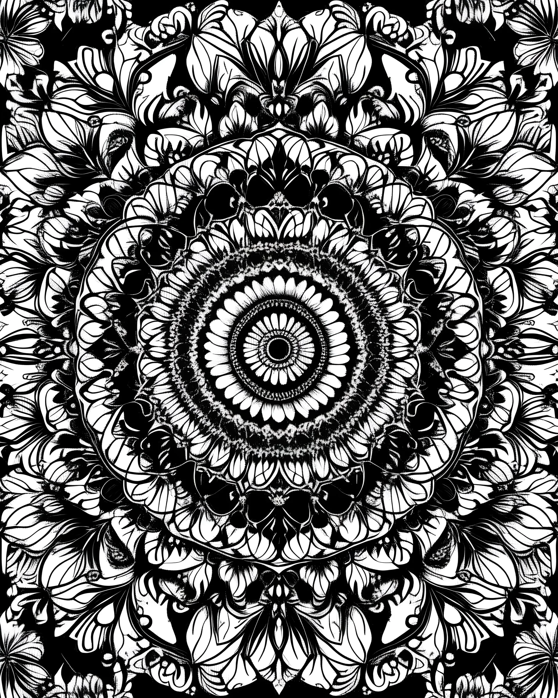 Stunning pattern mandala style only out line black and white