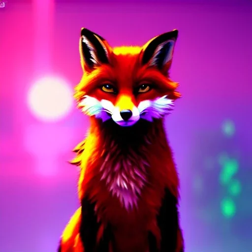 A fox fursona, Furry art, Digital art, cyberpunk, High quality, Backlighting, female, anthropomorphic, full body portrait, 8k resolution, fox tail, Realistic, high quality, great details, within portrait, masterpiece, best quality, cinematic lighting, detailed outfit, vibrant colors, perfect eyes, furry, human body, robotic arm, sfw, robotic, in the style of titanfall, highly detailed face, perfectly drawn