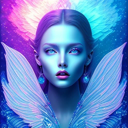 Face Angel crystalline, blue,pink , cosmic, opalescent, gemstones, crystals, other worldly,water,bright, ice background, snow lake blue