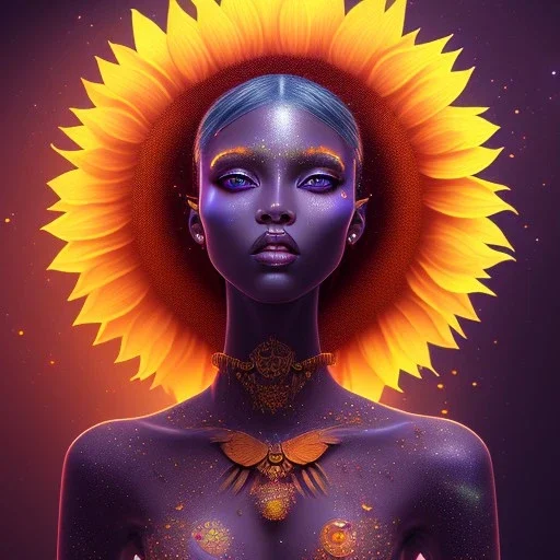 Black skin,pixie, moonlight, sunflower, glitter, lightning, magick