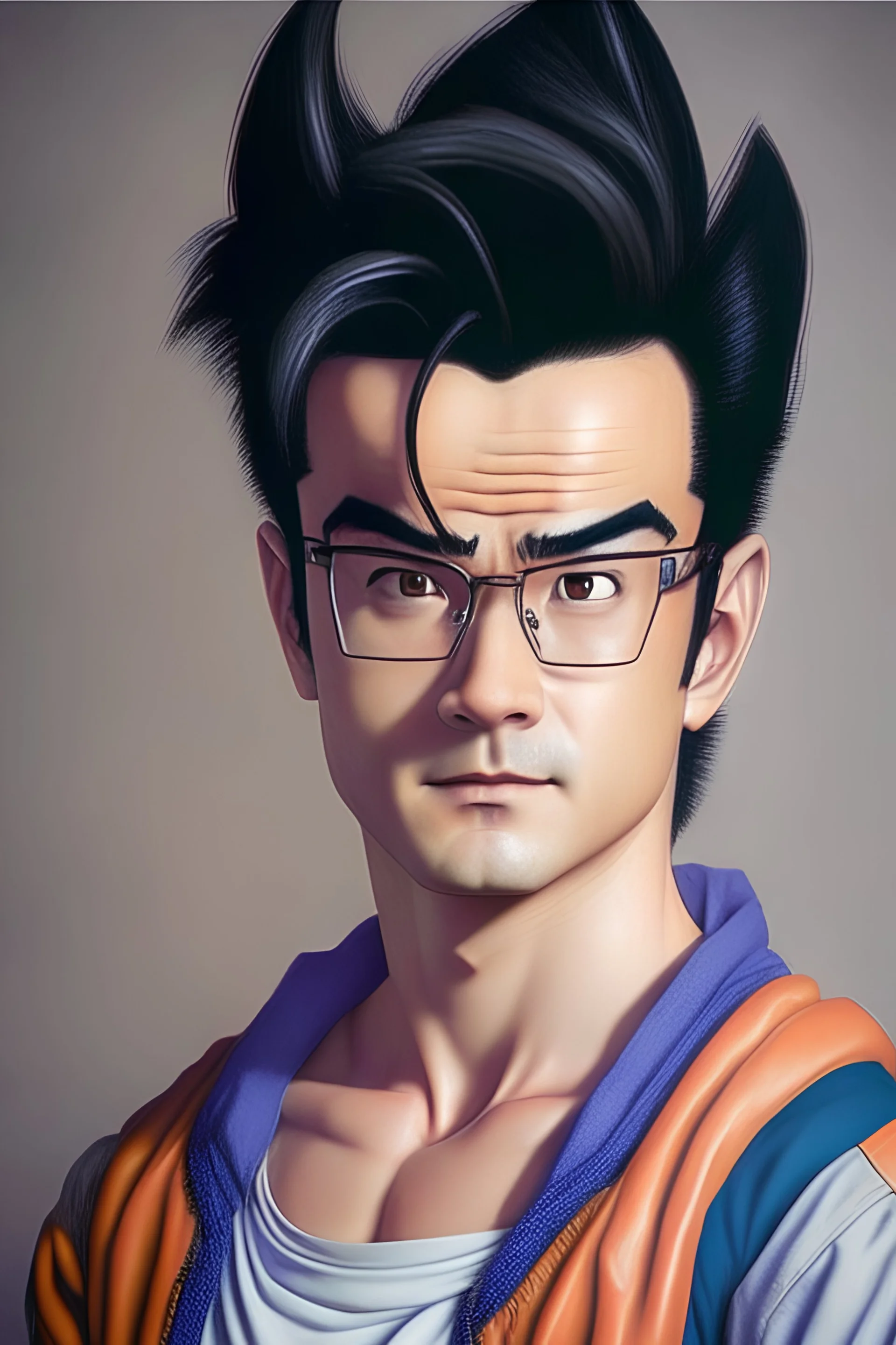 Realistic, Detailed photo of Son Gohan from Dragon ball Z as character in 80's sitcom style