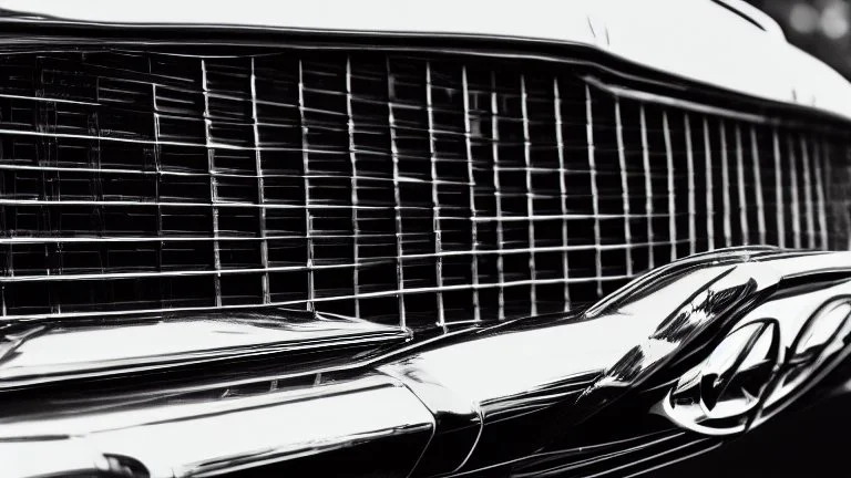 Photograph of a the front grill of a gorgeous, expensive, oldschool black muscle car with a big, black front grill, realistic, stylish, taken up close, symmetrical