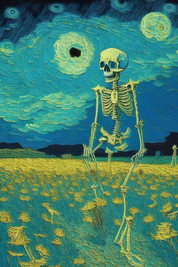 happy skeleton field of broken dreams by van gogh