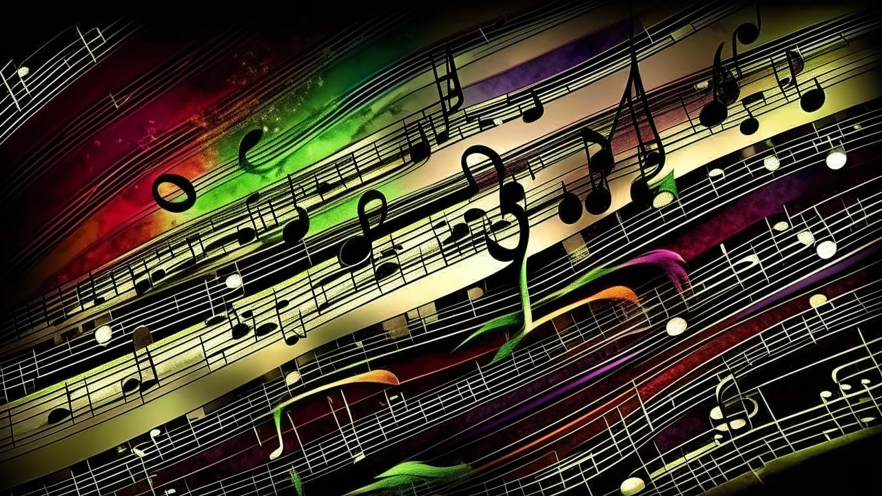 music is beauty, music of the spheres, music notation, treble clef symbol, orchestral instruments, sound waves, beautiful detailed colour photograph