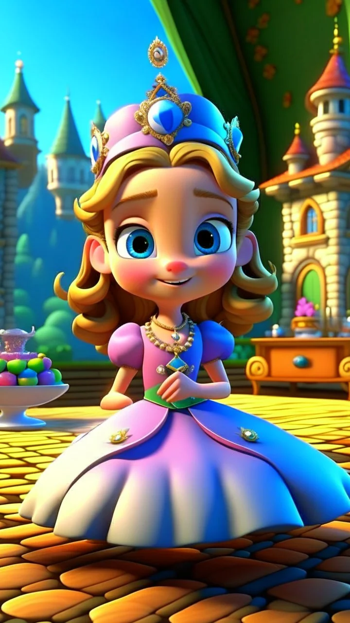 With ribbons and bows, and a table so neat, She readies the castle for a magical feat. The aroma of tea, in the air, starts to twirl, As Princess Penelope invites every boy and girl. , cartoon,3D