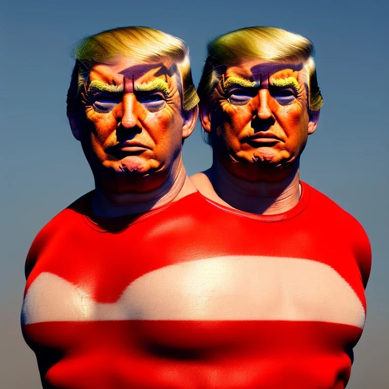 Realistic image of Donald trump wrestler, Mexican wrestling style, Mexican eyes wrestling mask, red and blue breeches, suspenders, retro style, 80s, vibrant color, highly detailed, sky background, concept art, unreal engine 5, god rays, ray tracing, RTX, lumen lighting, ultra detail, volumetric lighting, 3d, finely drawn, high definition, high resolution.