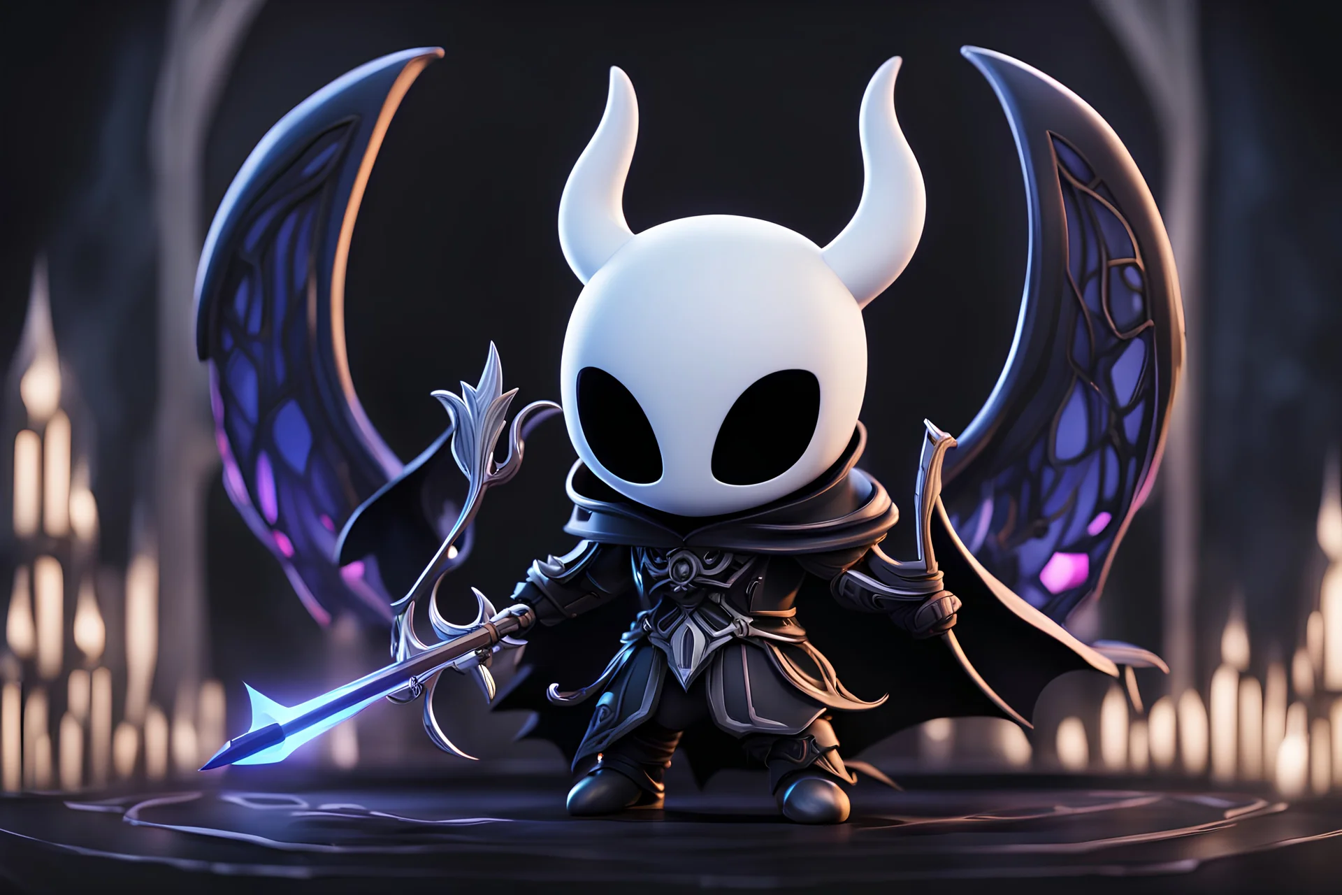 Chibi Hollow knight venom in 8k solo leveling shadow artstyle, in the style of fairy academia, hollow knight them, mask, close picture, neon lights, intricate details, highly detailed, high details, detailed portrait, masterpiece,ultra detailed, ultra quality