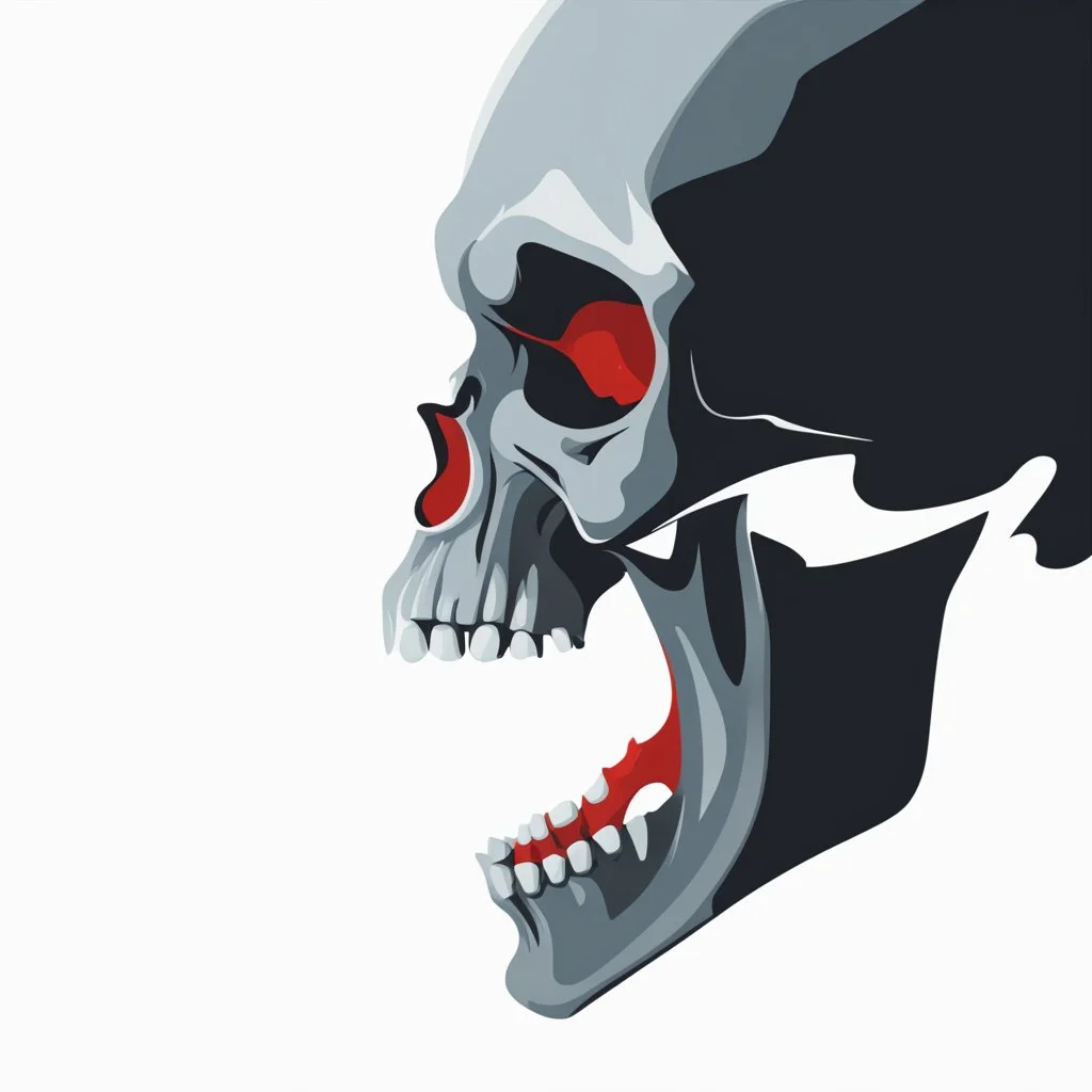 Minimalistic vampire skull with open mouth, side view, 2D