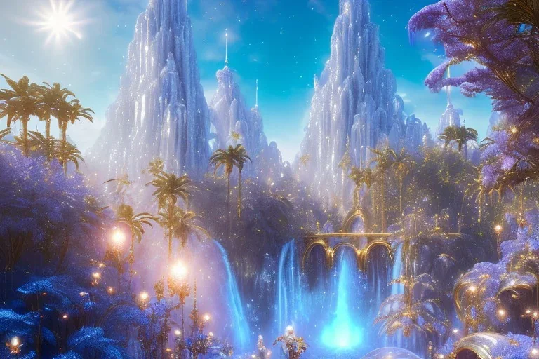  white and gold crystal cosmic ambiance，waterfall, full of details, smooth, bright sunshine，soft light atmosphere, light effect，vaporwave colorful, concept art, smooth, extremely sharp detail, finely tuned detail, ultra high definition, 8 k, unreal engine 5, ultra sharp focus