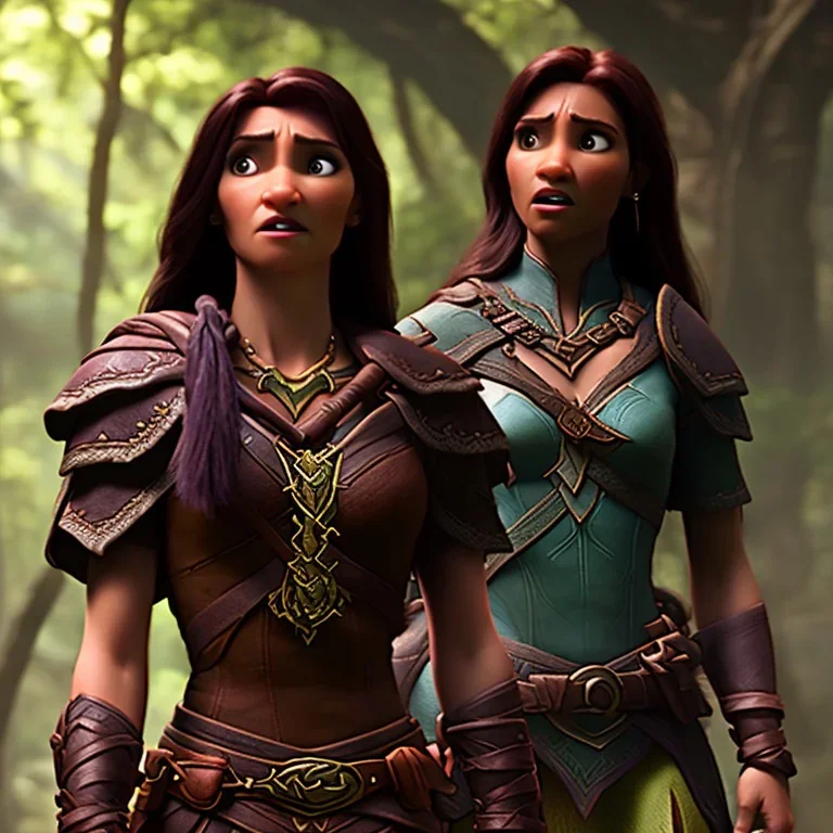 dungeons and dragons, female wood elf, druid, brown hair, brown eyes, full body, realistic face, short hair, large nose, closed mouth, leather armor, dark skin, one person, blue scarf