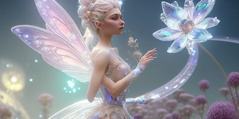 crystal subtle flower in a galactic ambiance beautiful fairy, transparent, delicate colors, in the foreground, full of details, smooth，soft light atmosphere, light effect，vaporwave colorful, concept art, smooth, extremely sharp detail, finely tuned detail, ultra high definition, 8 k, unreal engine 5, ultra sharp focus