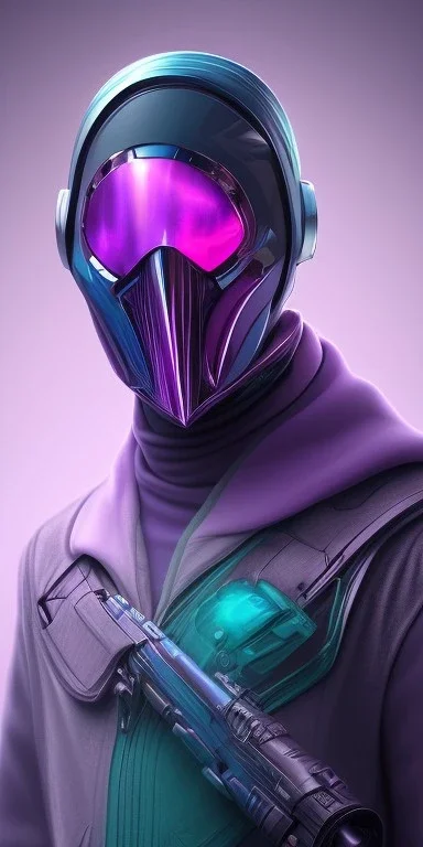 purple galaxy masked super villain, weapons in hands, teal and purple smoke, full portrait, hyper realistic, 4k