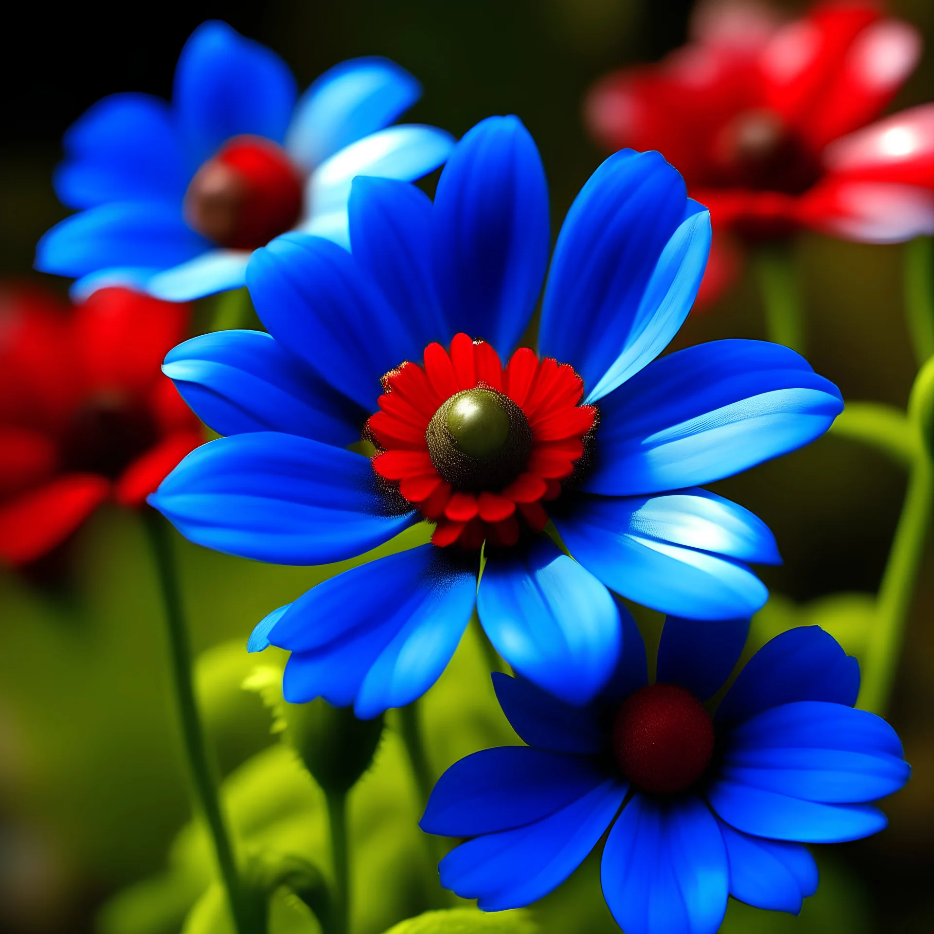 Blue flowers, red nose