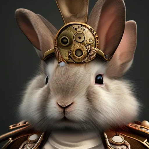 portrait of a steampunk rabbit, extremely detailed, UHD, 8k,The close-up camera effect,sharp focus, perfect position,hyperphotorealistic