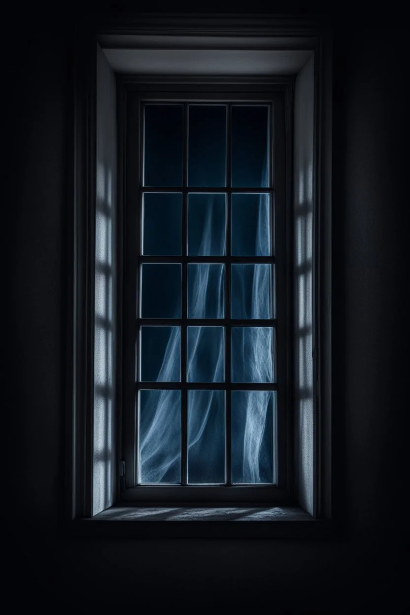 Midnight Whispers ghost window with a scary shadow behind