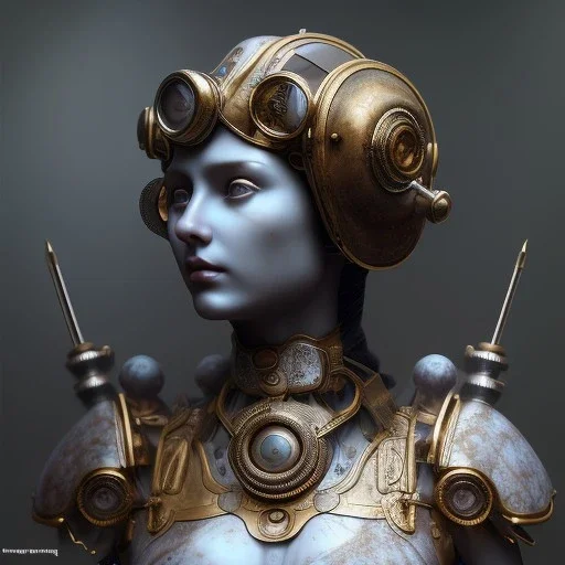 a greek marmor statue of athena, steam punk, scary, horror, realistic, made in octane, cinematic, movie, CGI, ultra-realistic, extremely detailed octane rendering, 8K, VRAY Super Real ar 2:3, dof photorealistic futuristic 50mm lens hard lighting dark gray tintype photograph, realistic lighting, sephia colors