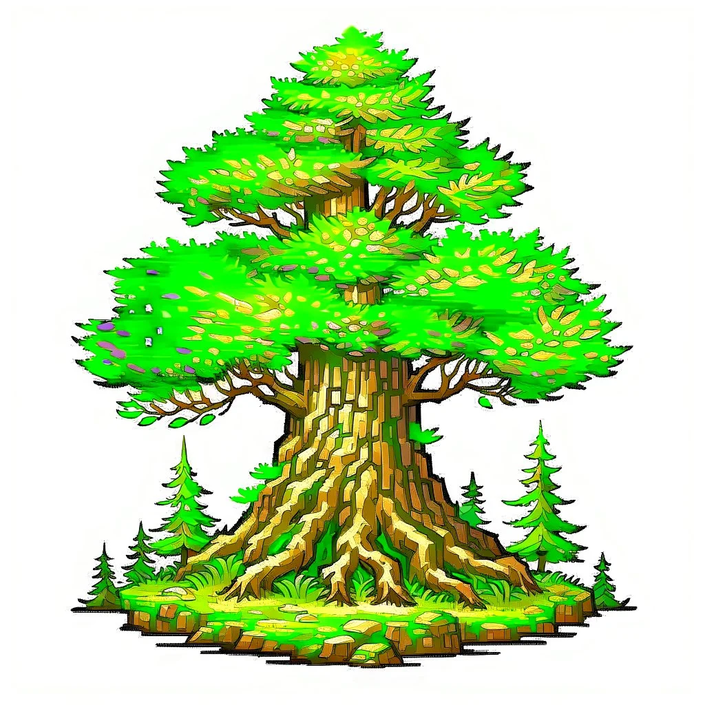 woods pine tree RPG MMO hotkey ability icon painterly