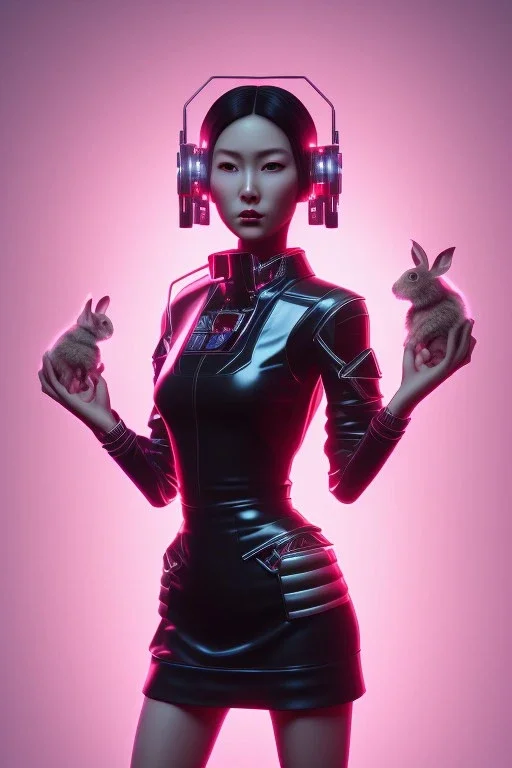 Portrait, Front image, cyberpunk Asian woman with rabbit mask, black pink color, latex dress, highly detailed, concept art, smooth, unreal engine 5, god rays, ray tracing, RTX, lumen lighting, ultra detail, volumetric lighting, 3d, finely drawn, high definition, high resolution.