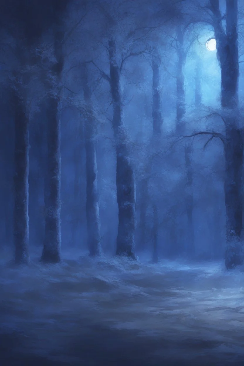 Winter Night, shades of blue, dark, moonlight forest