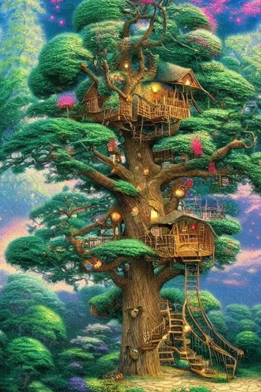 A beautiful treehouse, microscopic image by electron microscope, art by Thomas kinkade