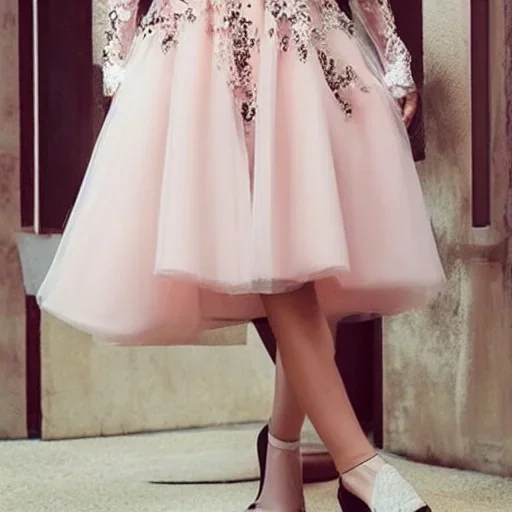 extravaganza wedding dress, short pink black shows legs, long sleeves