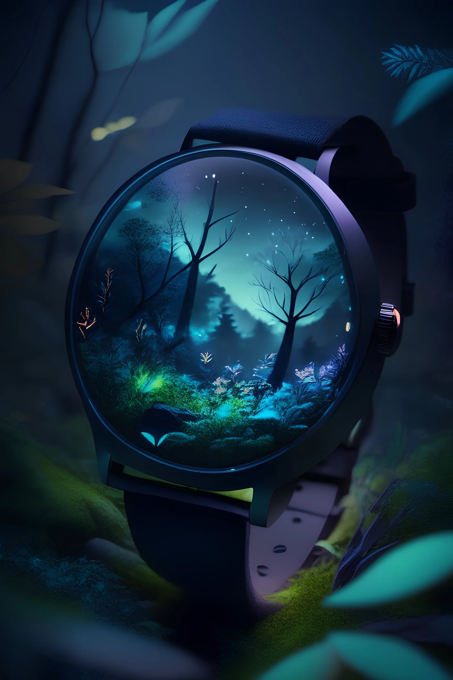 A wrist watch integrated with nature, with night lights ,4k