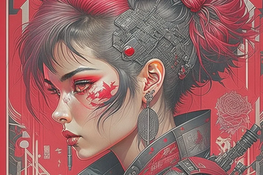 beautiful punk girl, hyper detailed, intricately detailed, illustration by <kilian eng> <Yoji Shinkawa>, darkred tones,