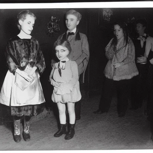 Creepy old photo of new years eve party with monster cat