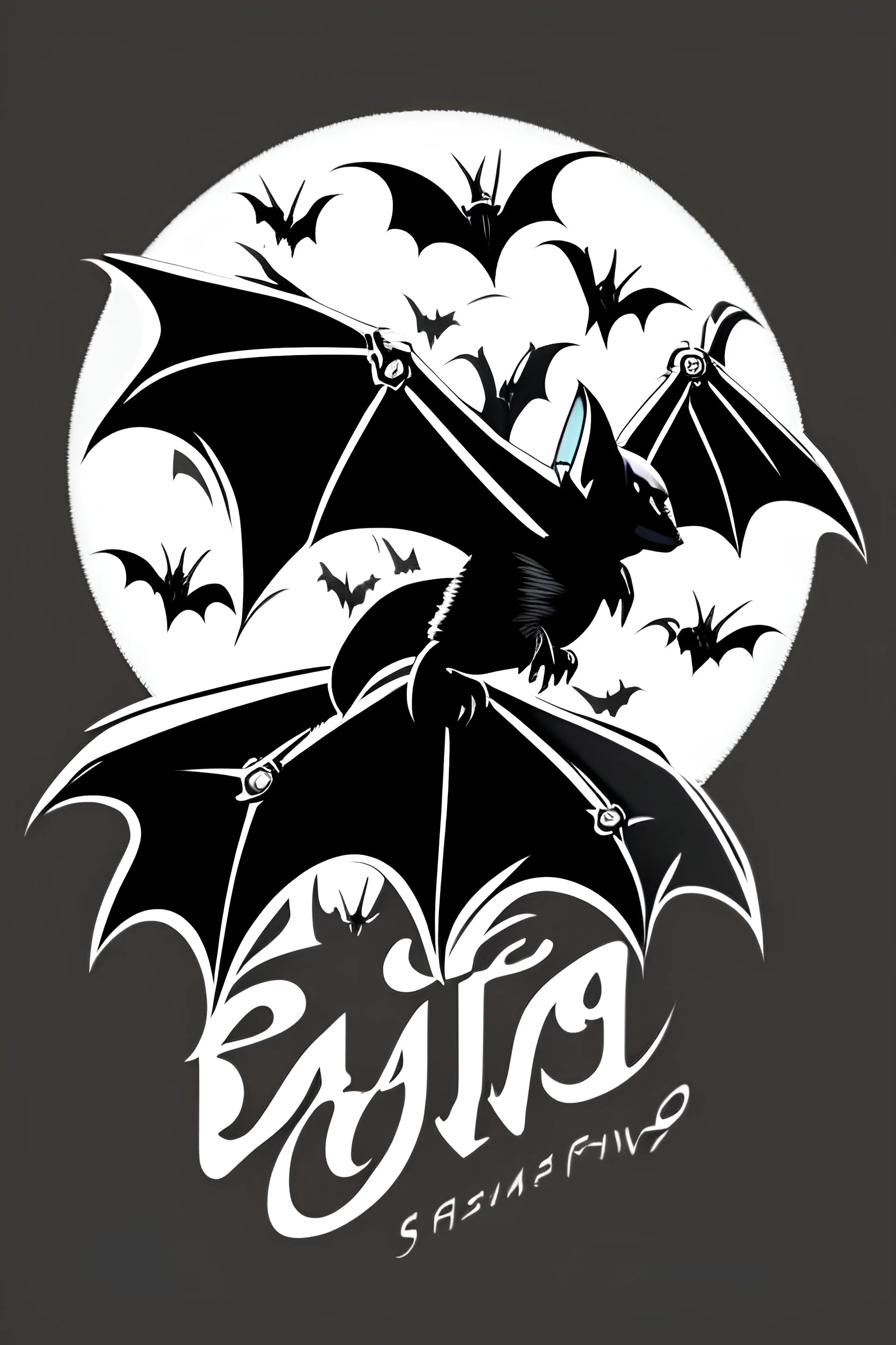 "Design a striking bat logo for a T-shirt. Create a sleek and detailed illustration of a bat in flight. Ensure it's in a PNG style with a transparent background, allowing it to seamlessly integrate with various T-shirt colors. Capture the mystique and elegance of these nocturnal creatures."