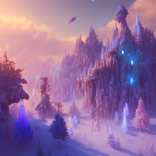 blue gold and violet landscape with multicolored crystals falling from the sky, full of details, smooth, bright sunshine，soft light atmosphere, light effect，vaporwave colorful, concept art, smooth, extremely sharp detail, finely tuned detail, ultra high definition, 8 k, unreal engine 5, ultra sharp focus