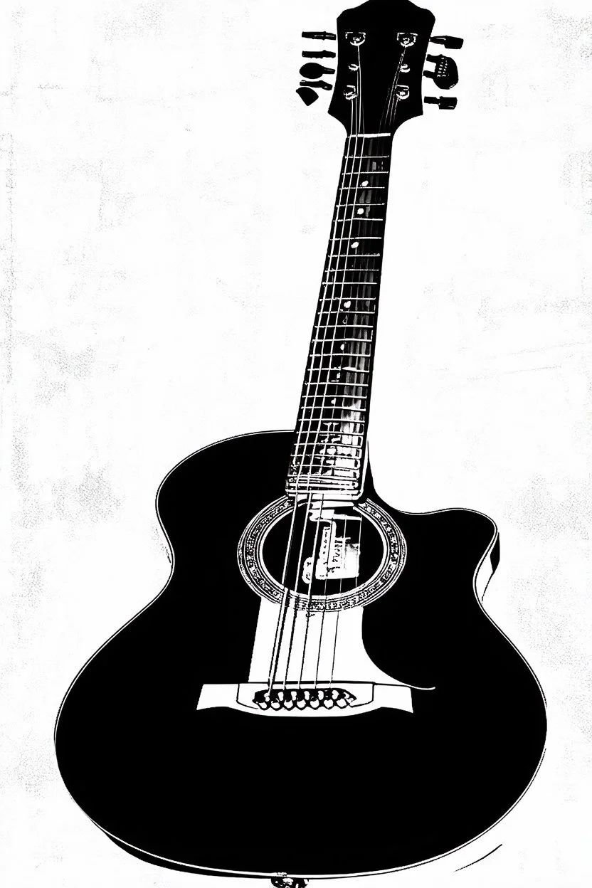 Old acoustic mariachi guitar black and white graphic Old acoustic mariachi guitar
