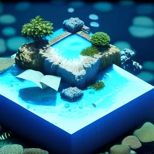 The Isometric Glass Tall Box Mini Model Little Real Island Mixed Water Fall Under Ocean Sunshine Summer Background Blue Sea, The Last Of Us / Avatar, Octane Render / ZBrush, Cinematic, IMAX Film, Nikon D750, 16K, Autostereoscopy, Anthropomorphic, Golden Ratio, Geometry, Symmetric, Depth Of Field, Highly Detailed, Ultra Realistic, Beautiful Lighting, Halfrear Lighting, Soft Light, Candoluminescence, Cast Shadow, Reflective, Glow, Translucent, Normal Map, Carbonated --testp