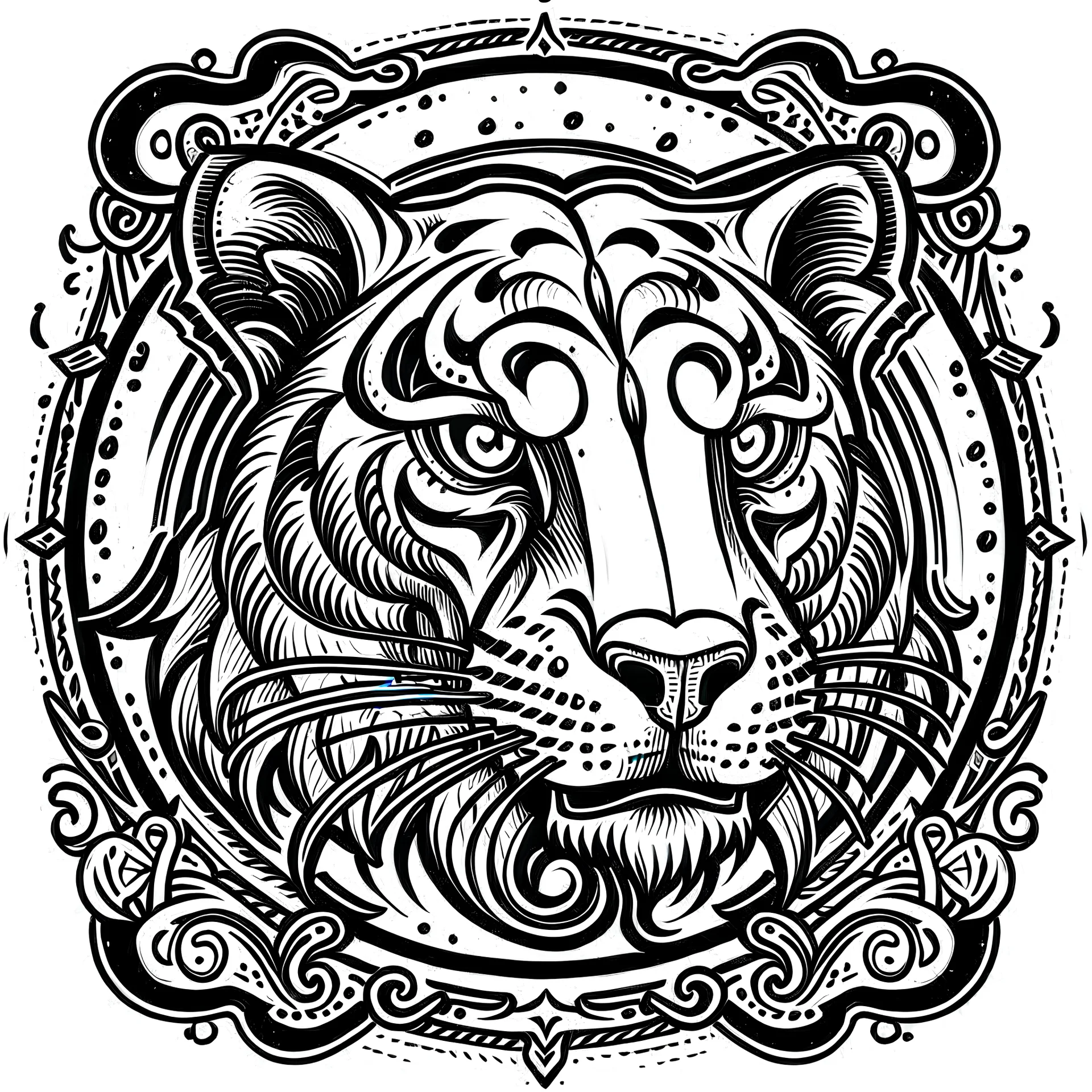 A simple line drawing of a panther head in old school tattoo style in black and white in frame