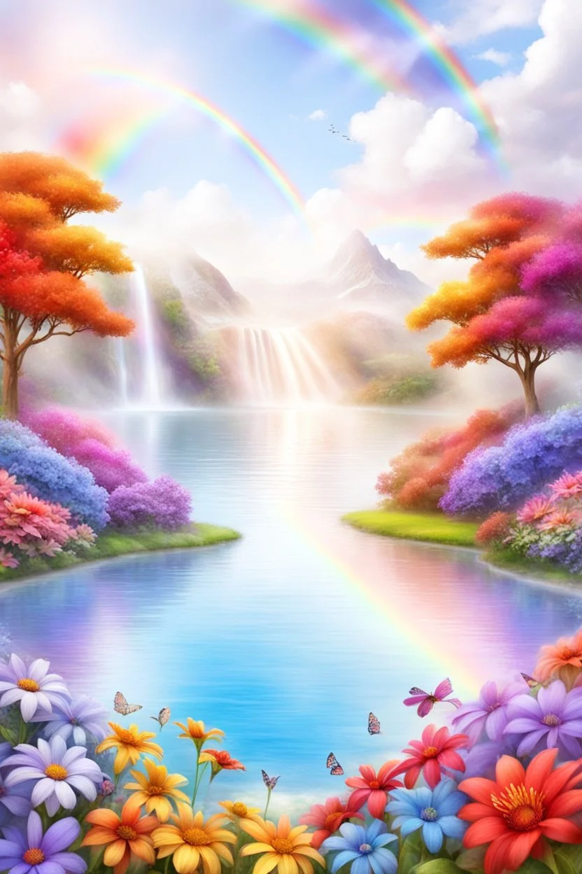 fantastic,Beautiful garden, flowers,rainbows