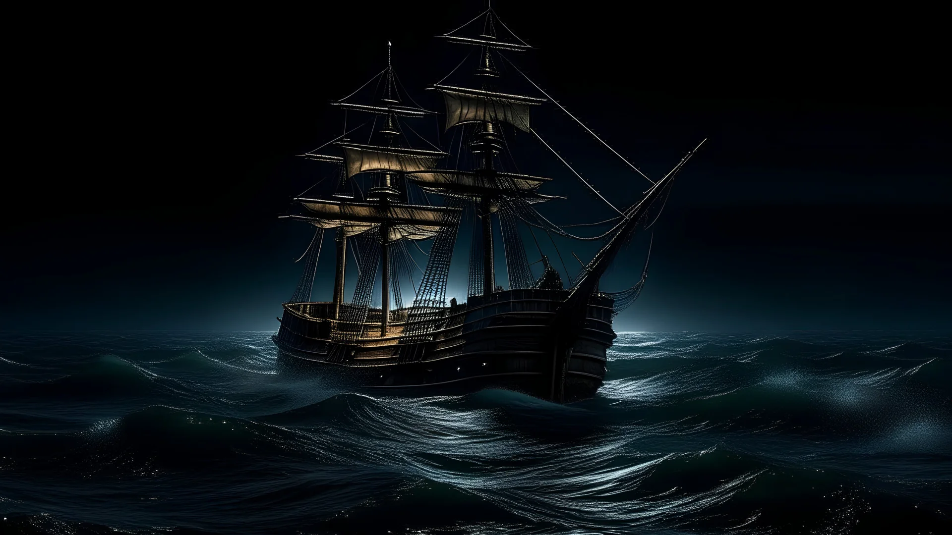 old ship in angery ocean at night help