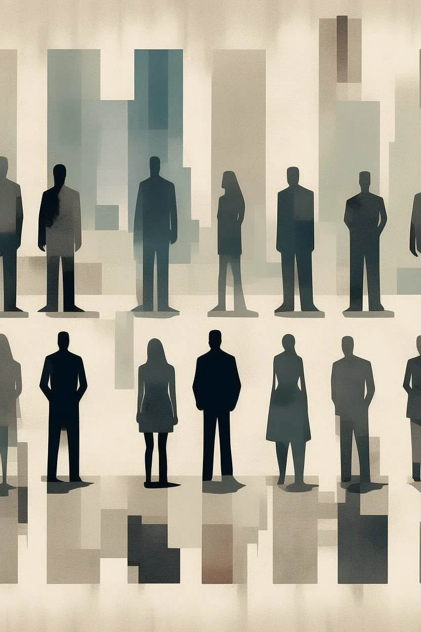 a distressing, haunting image of faceless people in square segments