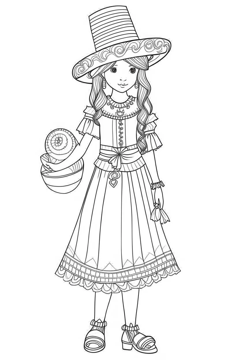 Outline art for coloring page OF FULL BODY OF A PERUVIAN BLONDE GIRL WITH A TOY SLINKY IN 1950, coloring page, white background, Sketch style, only use outline, clean line art, white background, no shadows, no shading, no color, clear