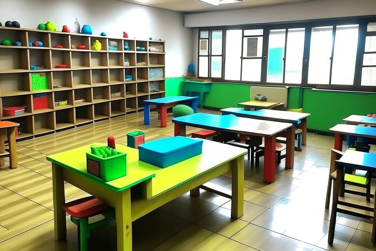 can you please generate an image of segregated learning facilities for girls and boys They will learn english and maths as well as everyday skills.. It should include sensory learning and use durable materials.