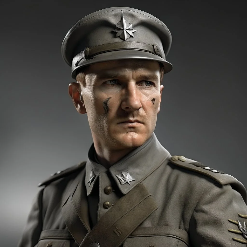 German ww2 late twenties with stubble tank commander in grey uniform realistic digital art