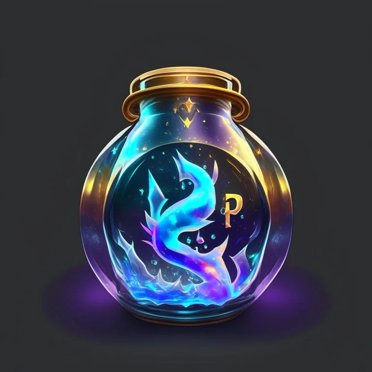 Ultra rebdered profesional painting cristal potion jar holographic shiny special cosmic pokemon icon branding logotype