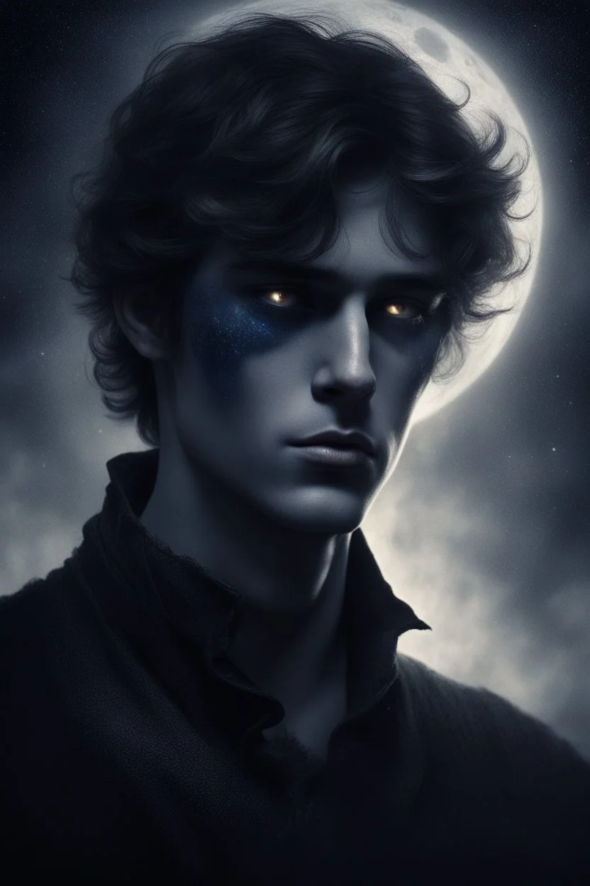 сын полуночницы выглядит как… тень ускользающей зари. В его глазах – отблески звезд, давно погасших, и пепел костров, до сих пор тлеющих. Кожа его бледная, словно лунный камень, отполированный веками. Черты лица острые, будто высечены резцом искусного скульптора, но в них сквозит какая-то неизбывная печаль, как в старинной мелодии, исполненной на забытом инструменте. В движениях его – грация ночного хищника, осторожность и скрытая сила. Он кажется сотканным из полуночи и шепота ветра