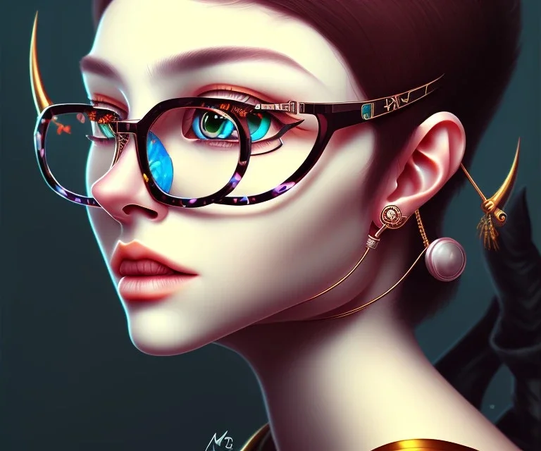 character portrait,cute,glasses, septum piercing