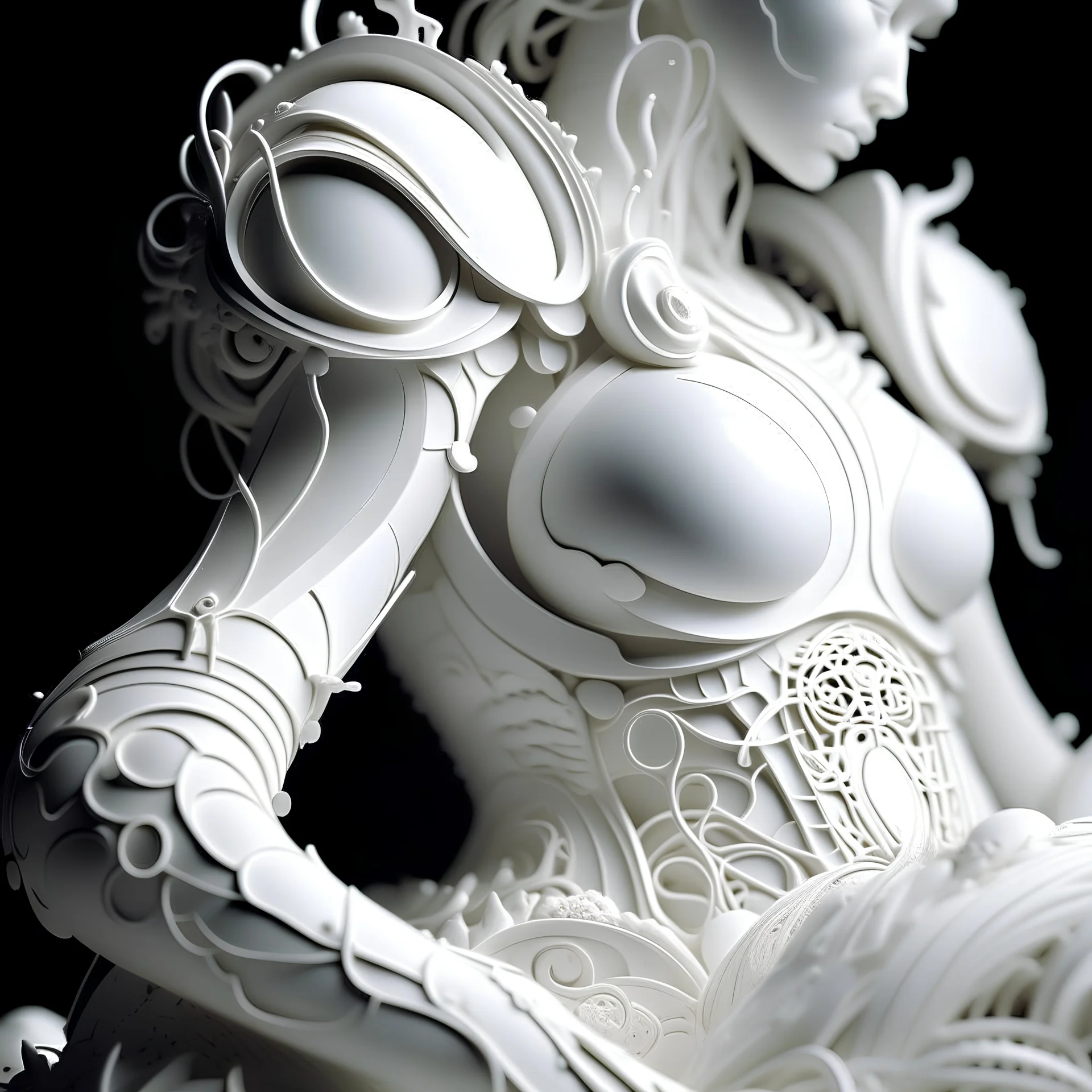 White armour mould dream exagerate fluid silouettes couture sculpted engineered forms defy anatomical structure