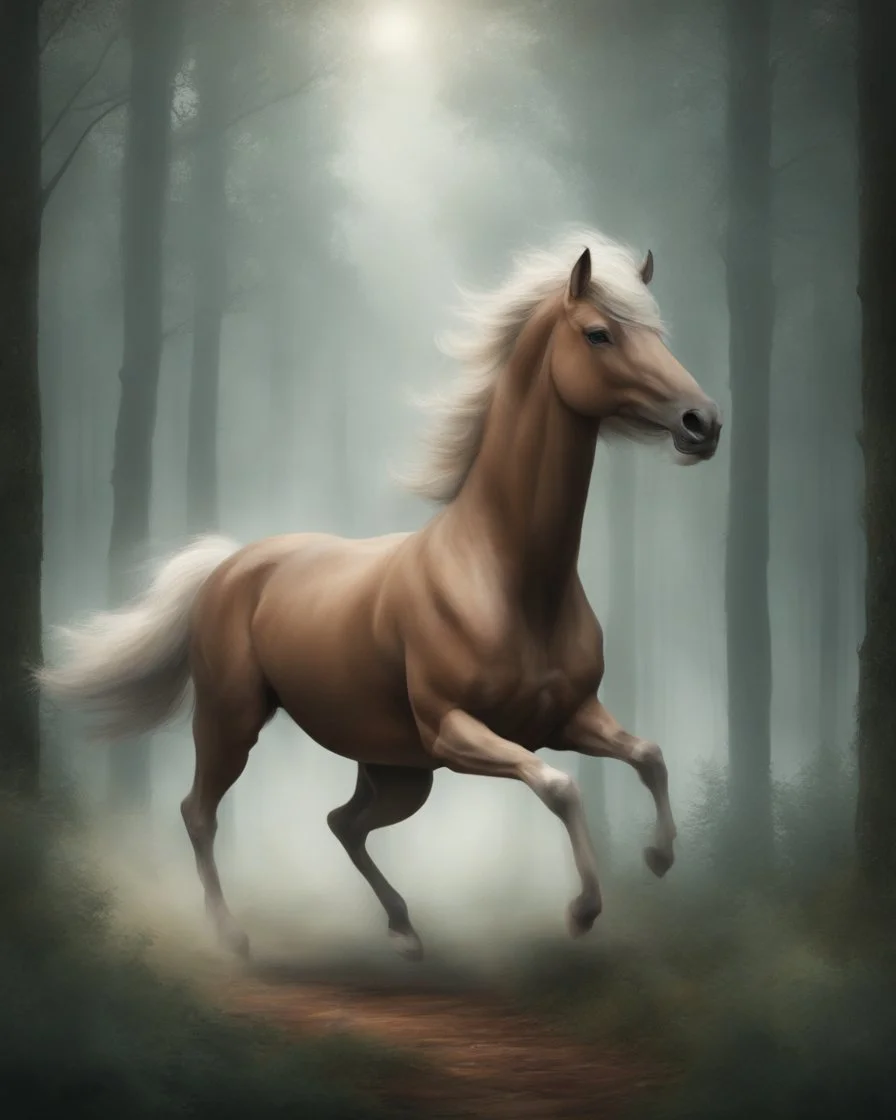 A centaur majestically galloping through the dense forest in the style of Doug Hyde , fantastical landscape, soft strokes , mythology portrait, classic illustrated digital design