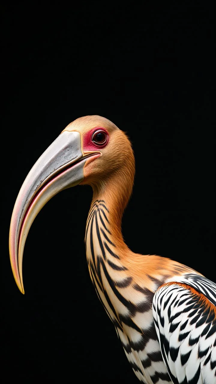 a full picture of a man with a long beak and striped colors