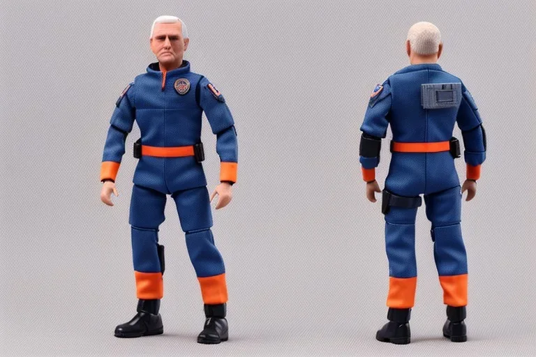 Mike pence g.i. joe toy figure With a Lasergun space force Blue fabric uniform, fluorescent orange, black Moonboots