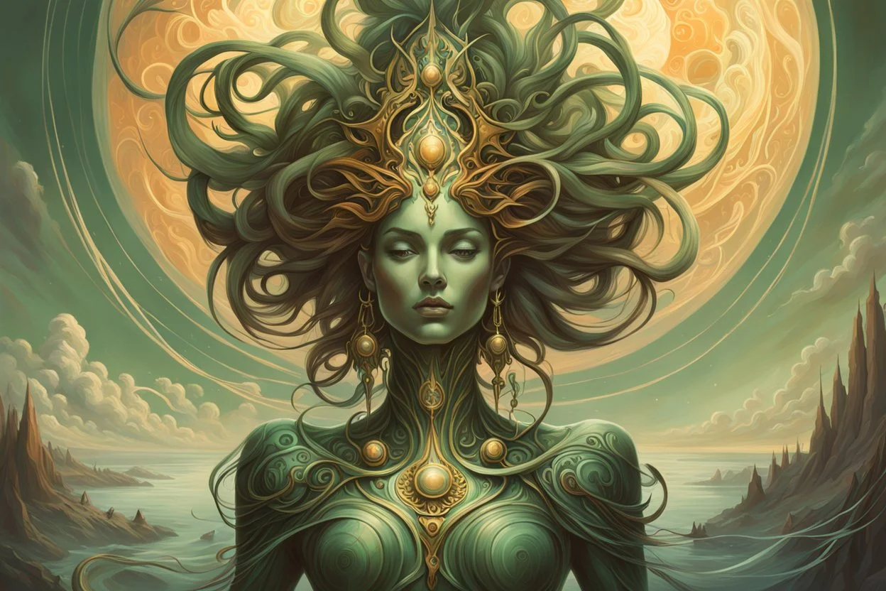 create a full body, haunted disembodied surreal female entity with highly detailed, sharply lined facial features, , finely drawn, boldly inked, in soft ethereal colors, otherworldly, celestial, and beautiful in the style of Peter Mohrbacher