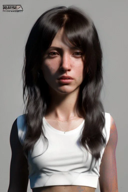 Ultra Realistic image, 25 years old brunette woman, Madrid, portrait, small stature, small chest, yakuza body tattoo, white broken cotton short undershirt, black short legging, vibrant color, highly detailed, art stations, concept art, smooth, unreal engine 5, god rays, ray tracing, RTX, lumen lighting, ultra detail, volumetric lighting.