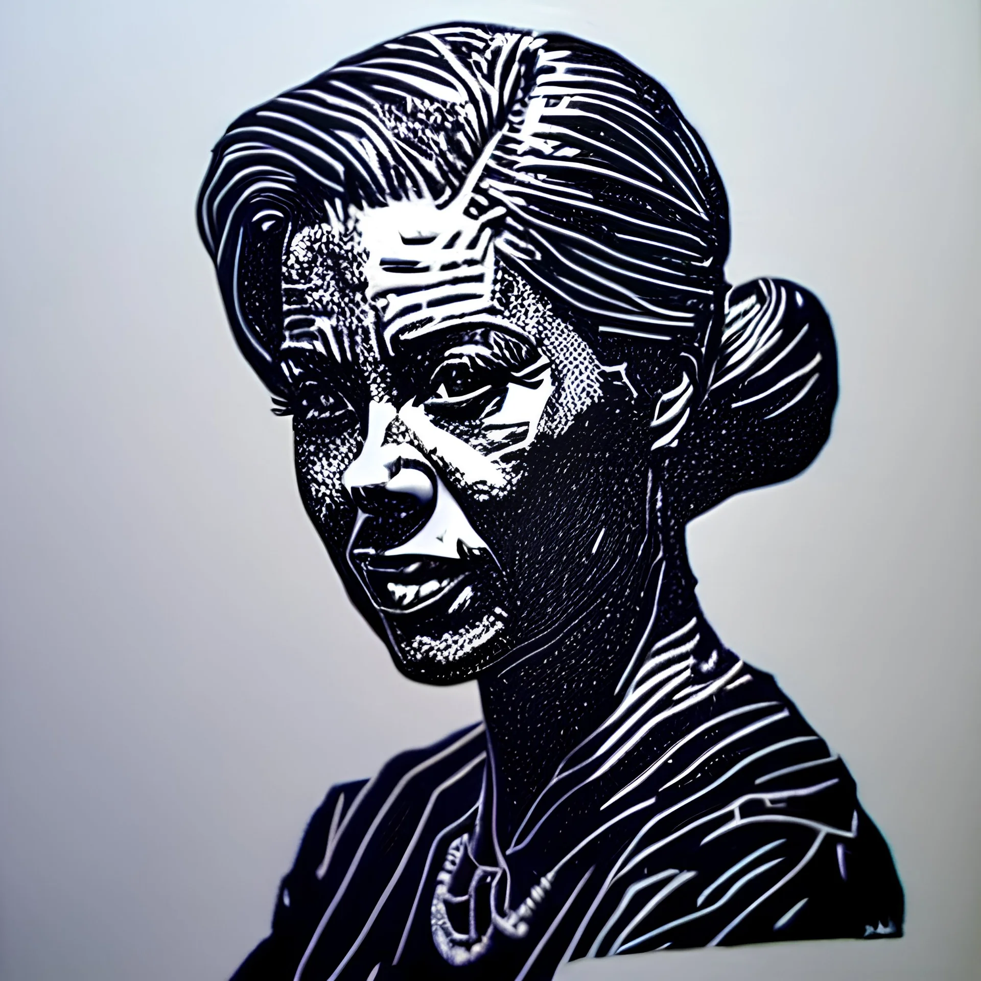 LinoCut, lady, full-length, detailed, Realistic Portrait painting, medium shot